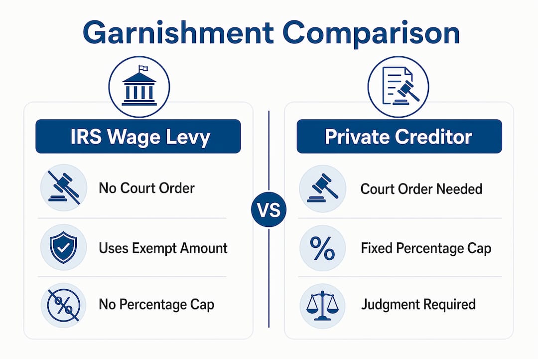 Infographic comparing IRS and private creditor garnishments