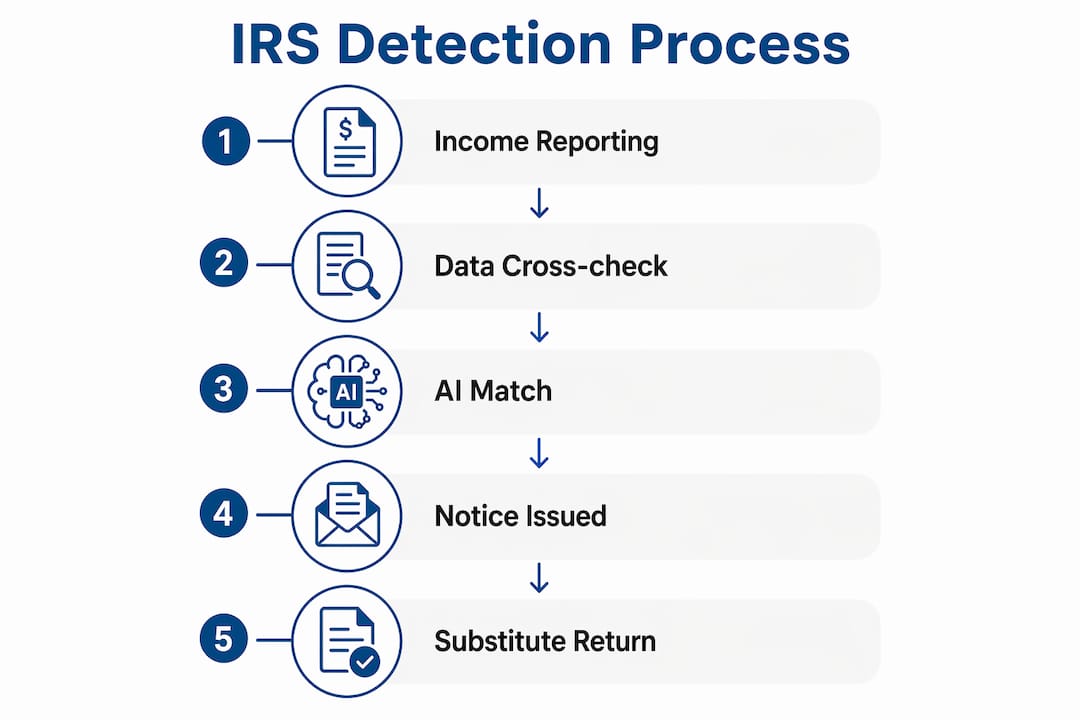 Infographic illustrating IRS tax return detection process