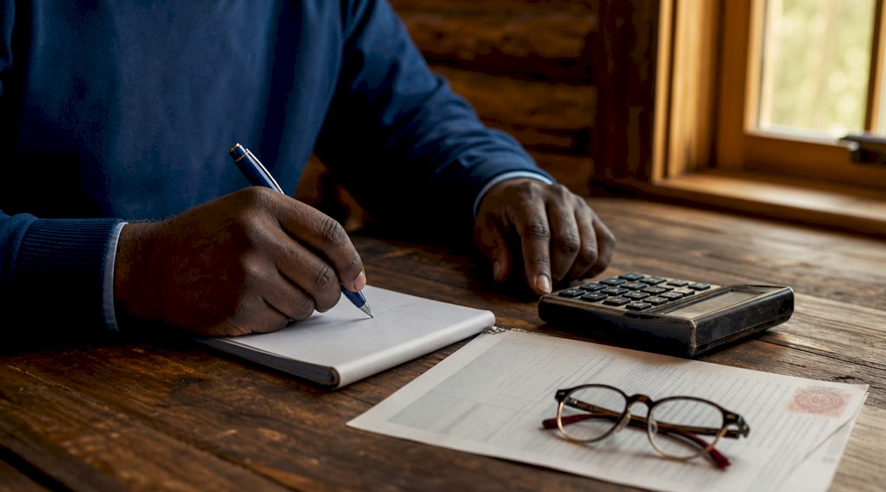 Hands calculating IRS tax penalties close-up