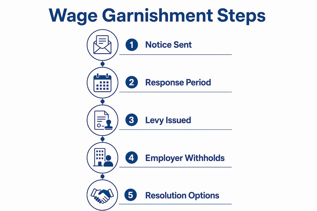 Infographic illustrating IRS wage garnishment steps