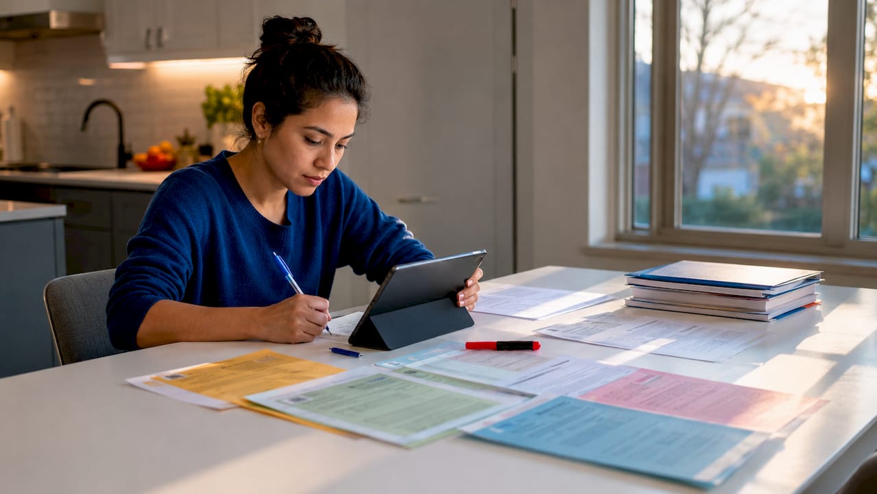 Hands preparing IRS penalty abatement documents overhead