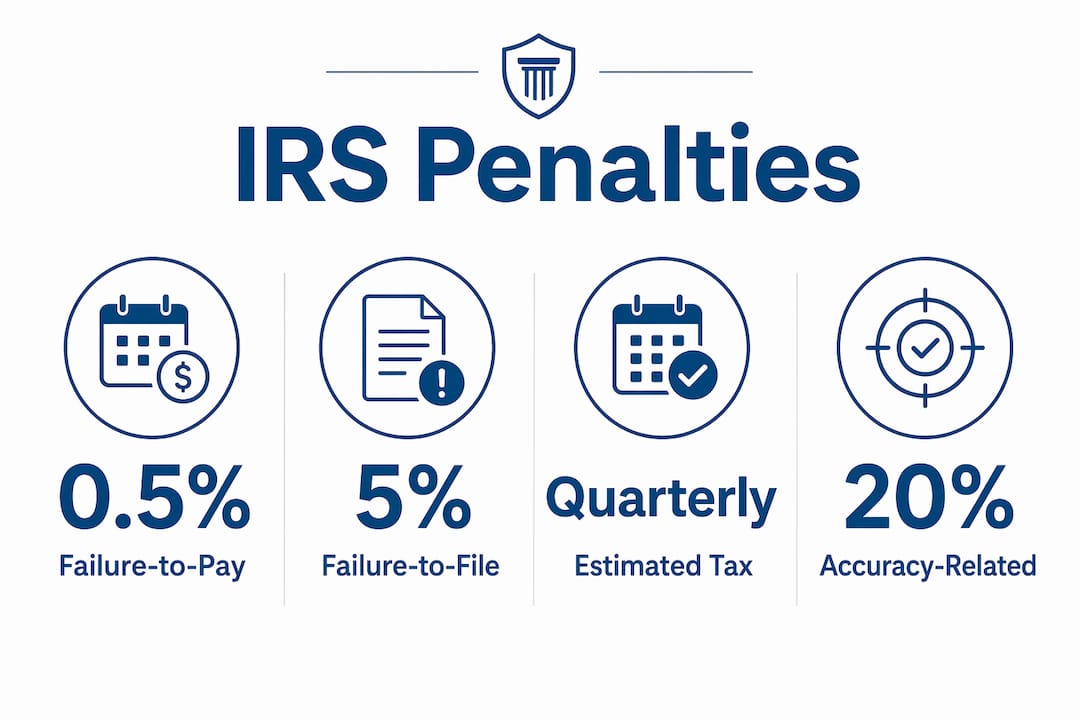 Infographic illustrating IRS penalty rates and types