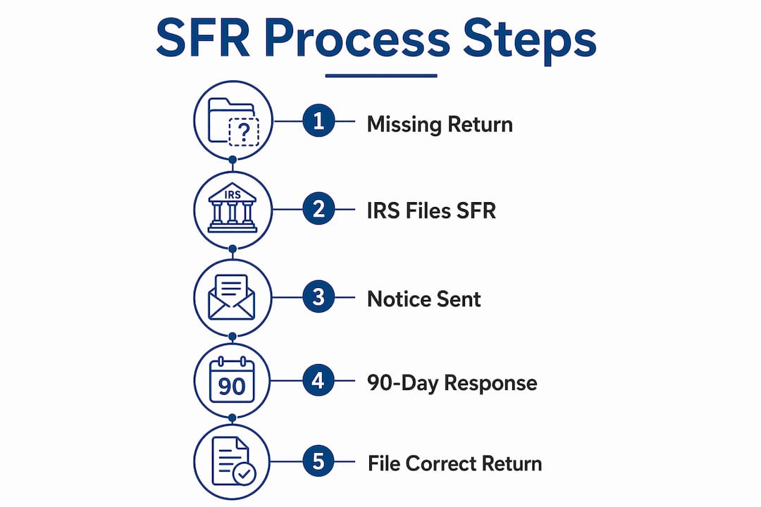 Infographic illustrating IRS substitute return filing steps