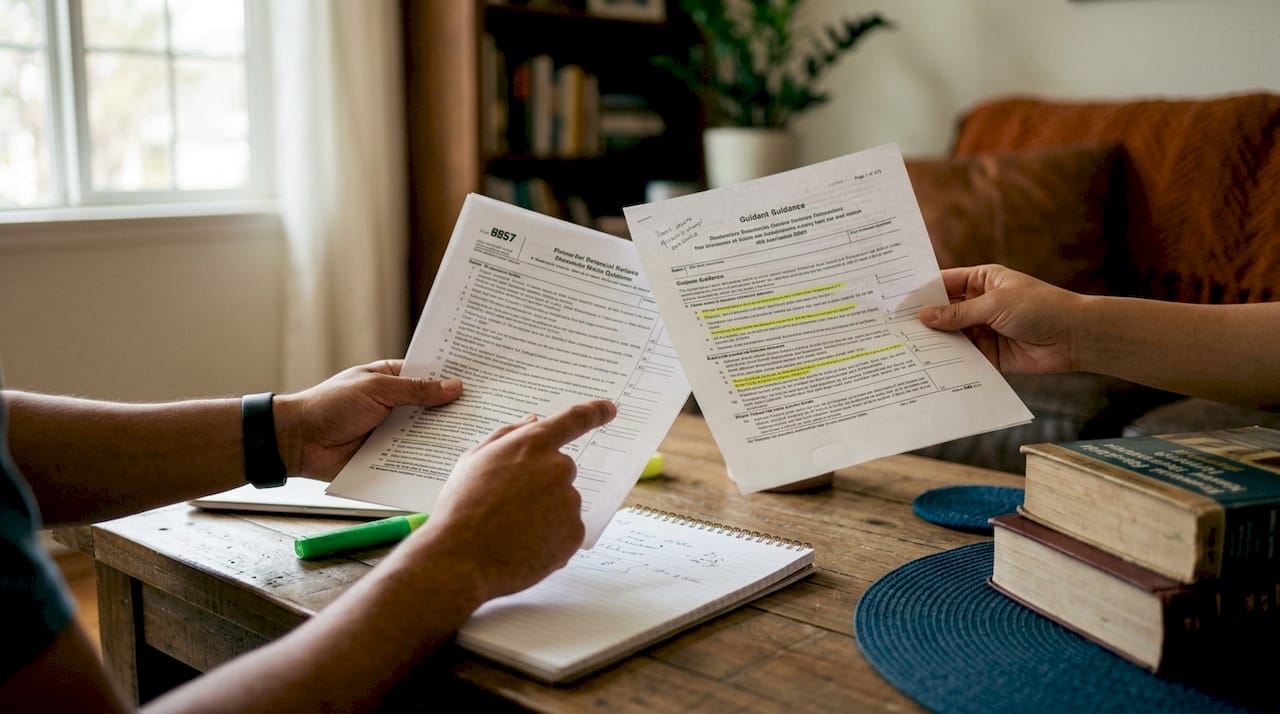 Hands holding IRS Form 8857 and tax relief documents