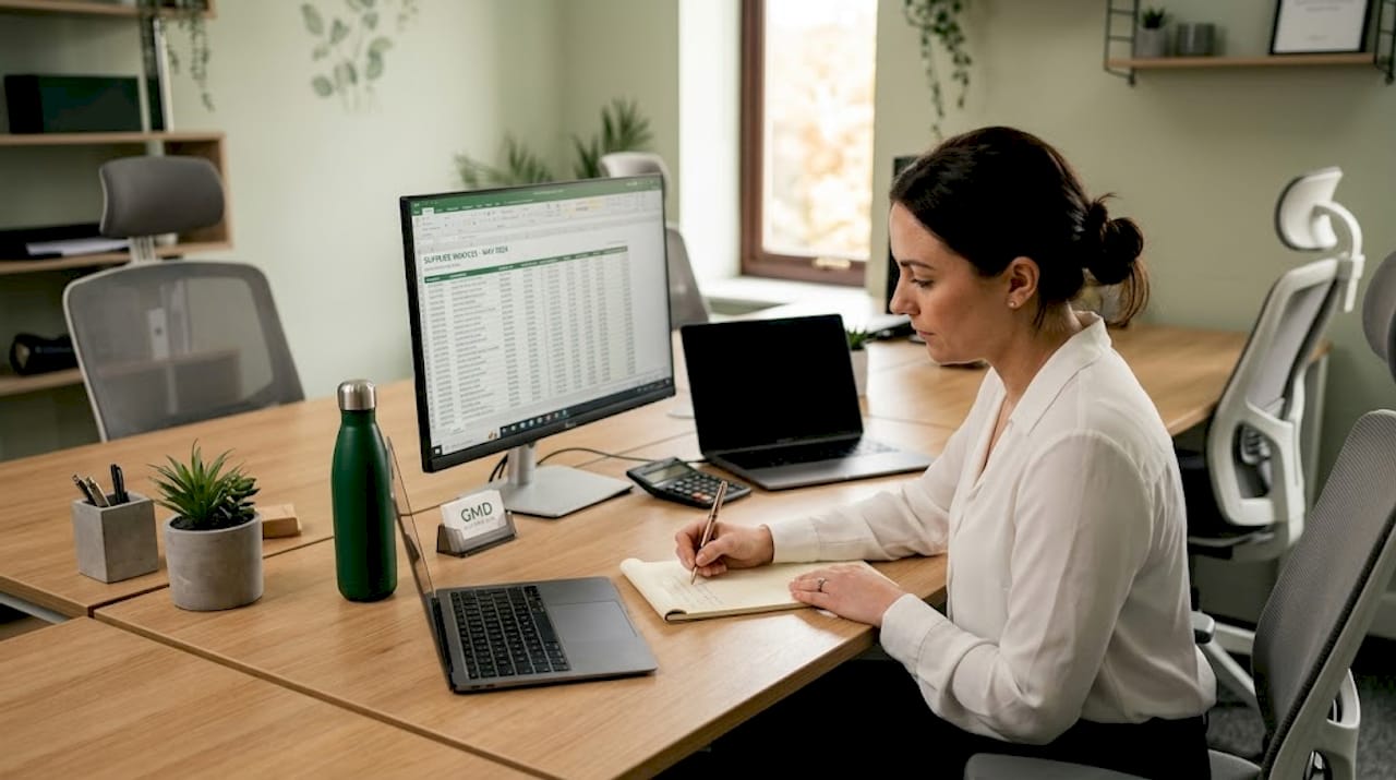 Accounts assistant automating invoice workflow at desk