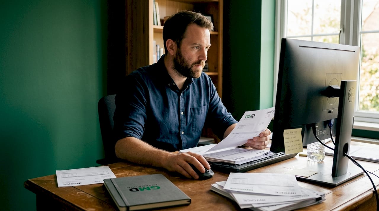 Office worker entering data from invoices