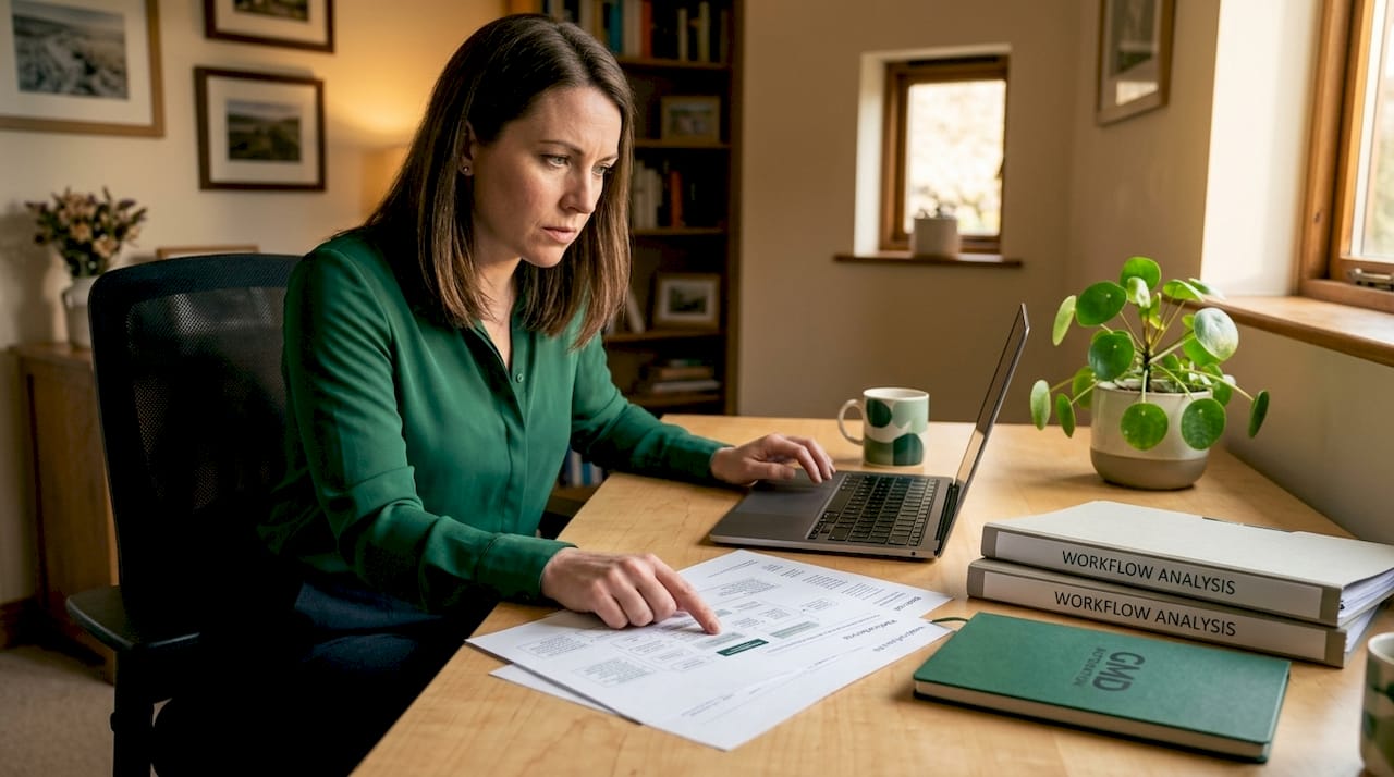 Analyst working on AI agent workflow charts