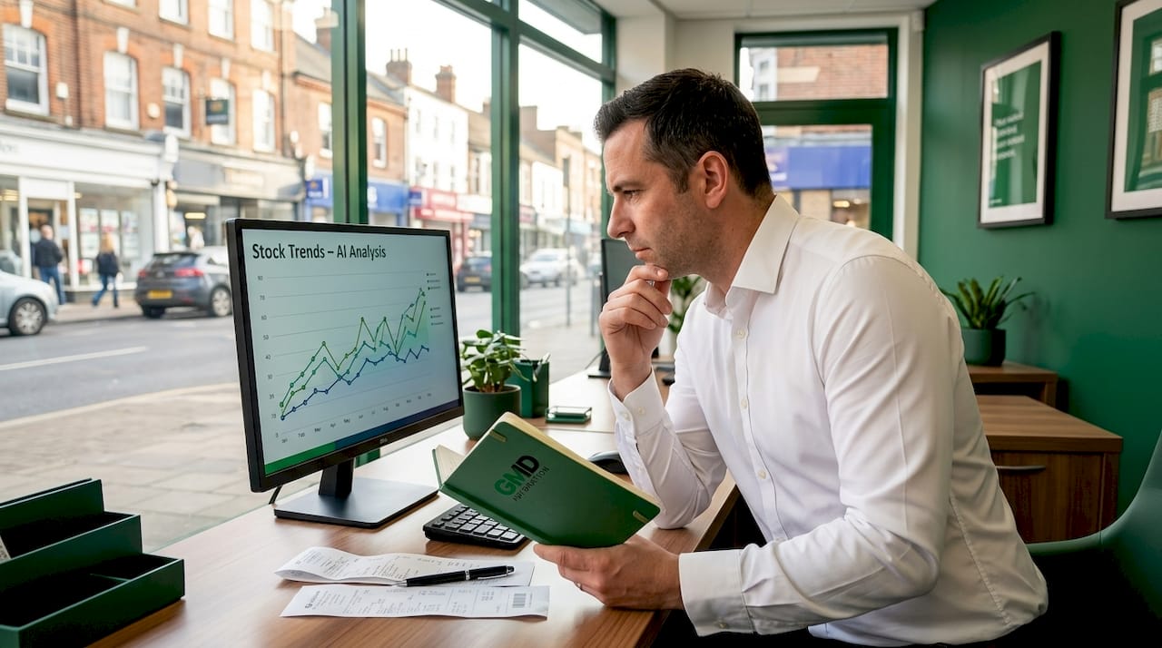 Retail manager reviews AI-powered sales graph