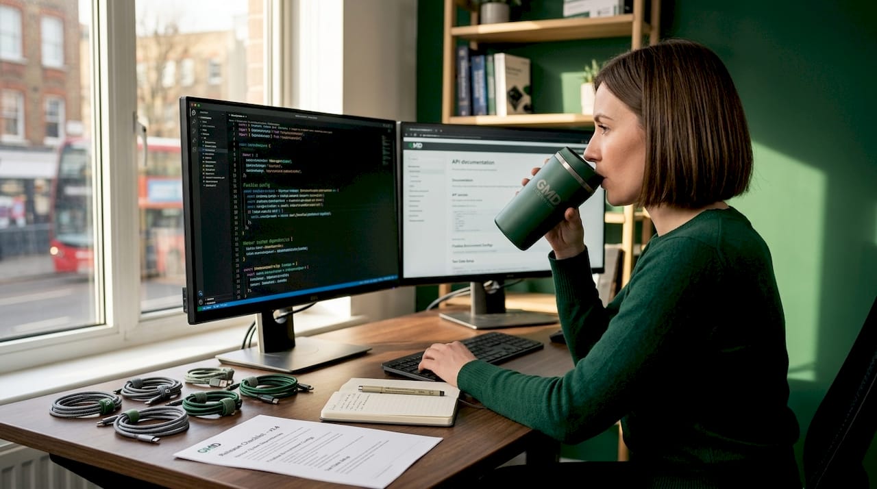 Engineer reviewing software with release checklist