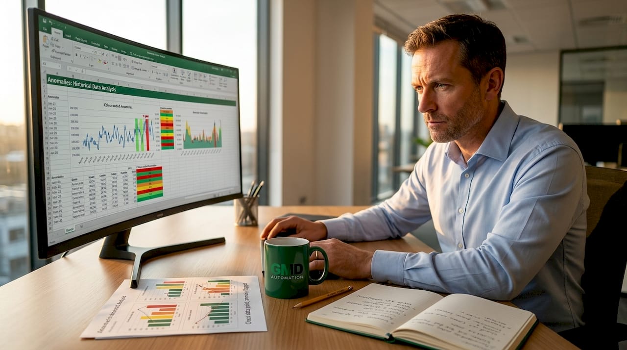 Data scientist reviewing data patterns on screen