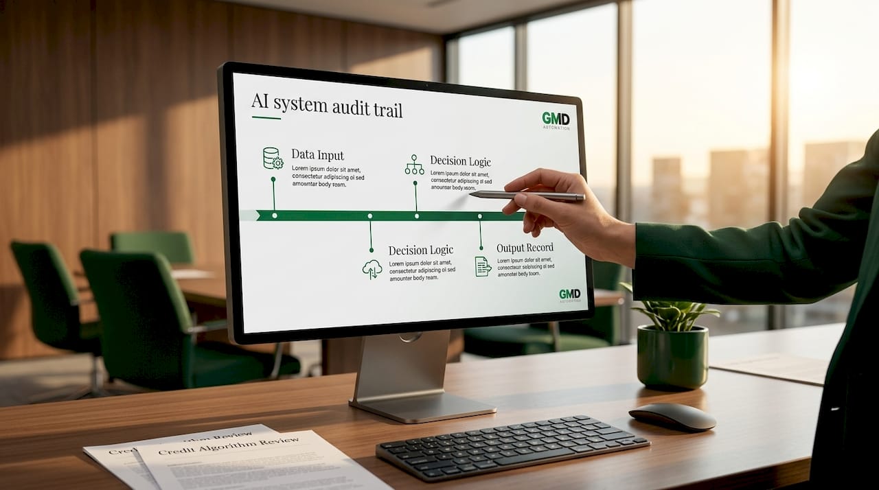 Computer screen with AI audit trail interface