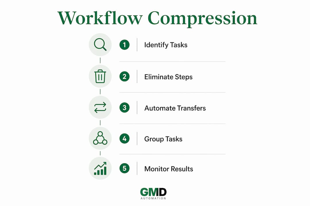 Infographic illustrating workflow compression steps
