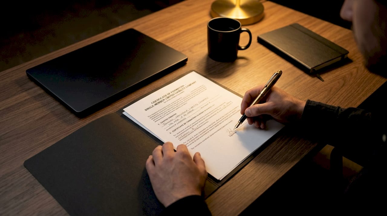 Signing single-member LLC formation documents