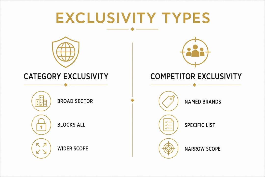 Infographic contrasting category vs competitor exclusivity types