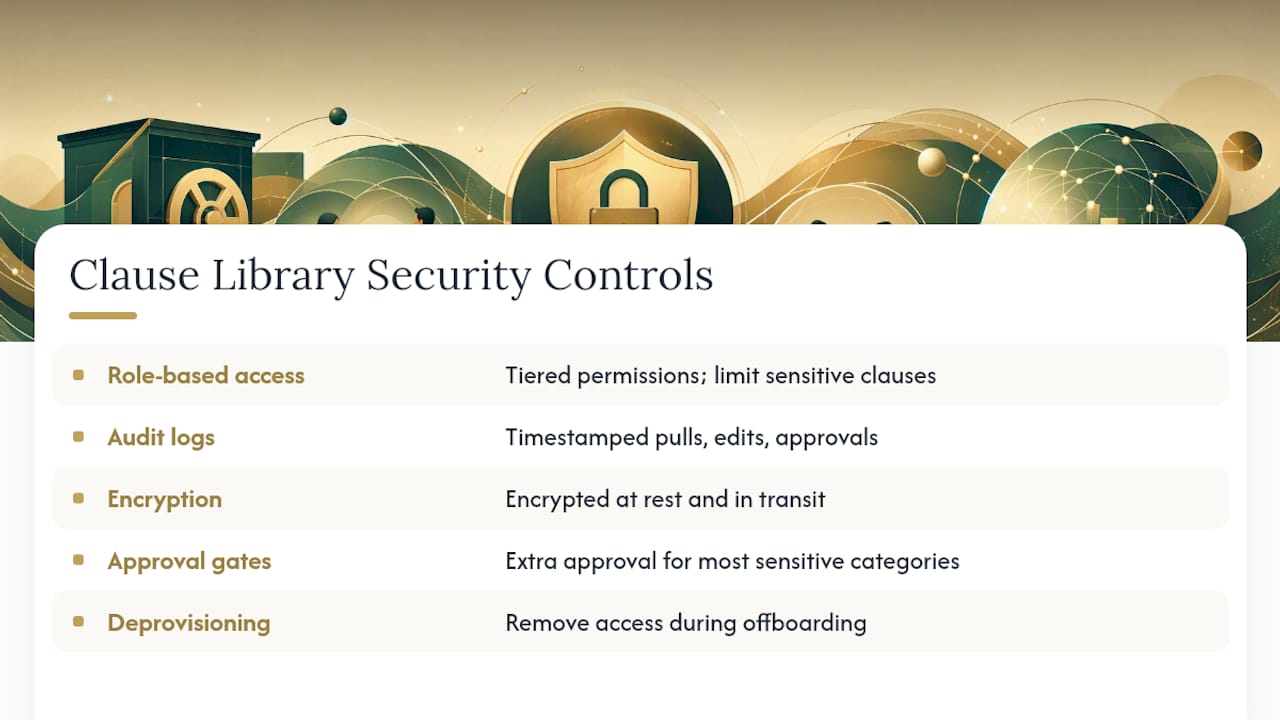 Five controls securing a clause library
