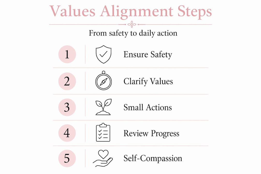 Infographic steps for aligning daily life with values