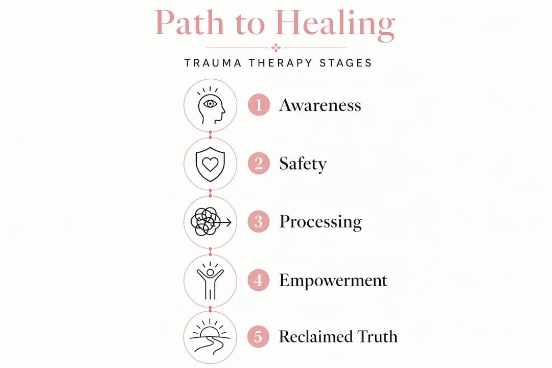 Vertical flow showing trauma healing stages