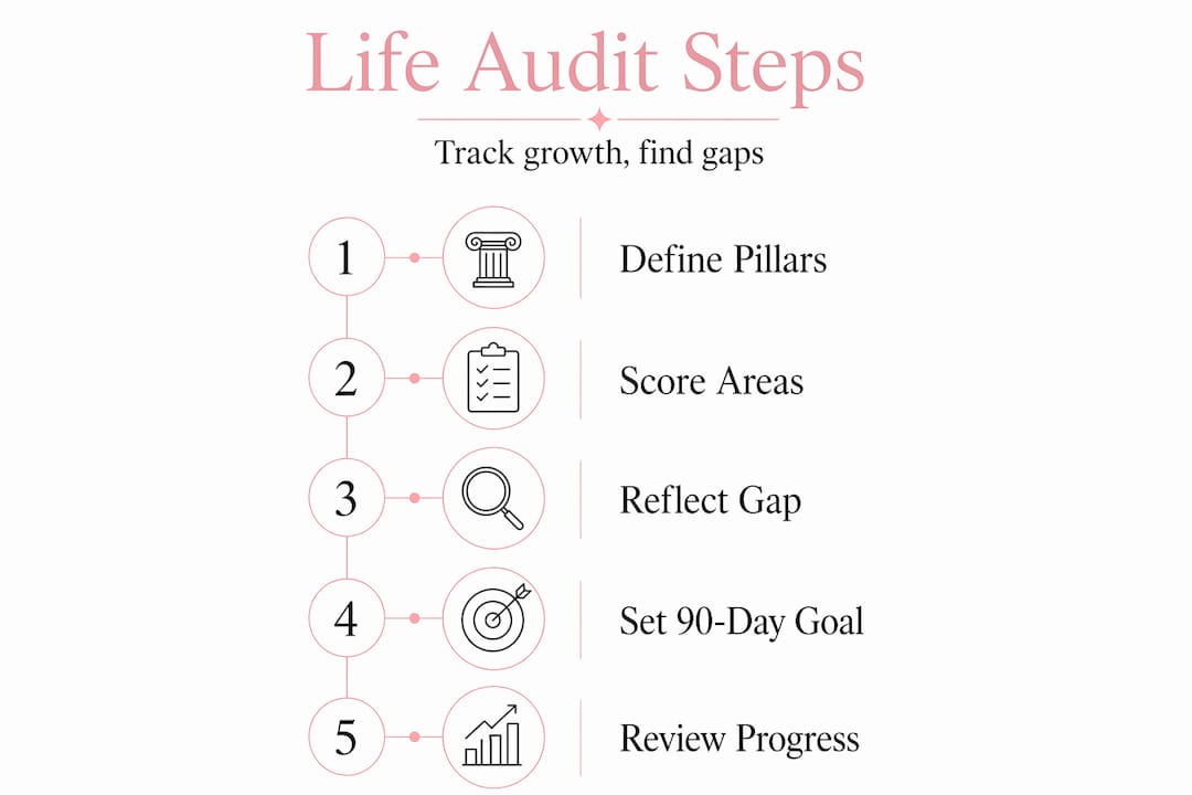 Infographic showing five steps of life audit process