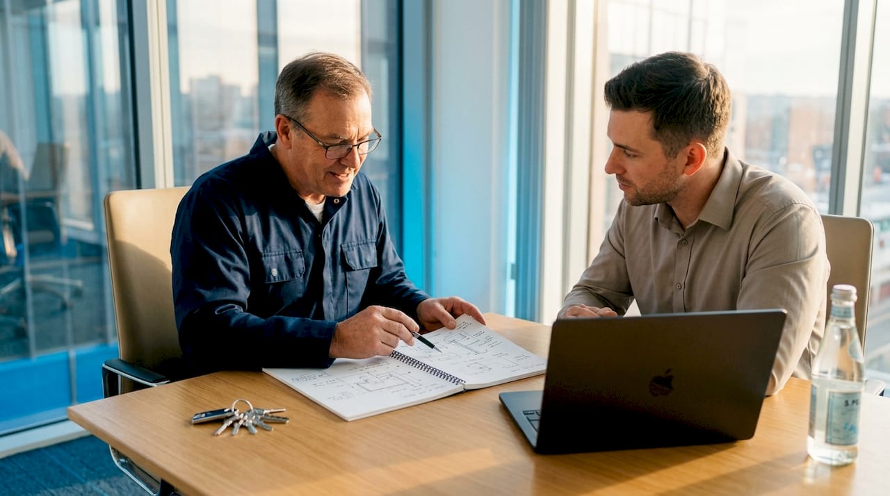 Contractor interviewing experienced HVAC technician