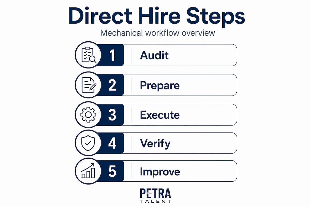 Infographic shows five-step hiring process flow