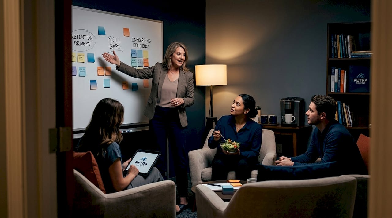 HR manager leading informal employee feedback session