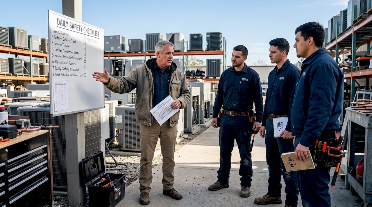 HVAC supervisor discussing with technical team