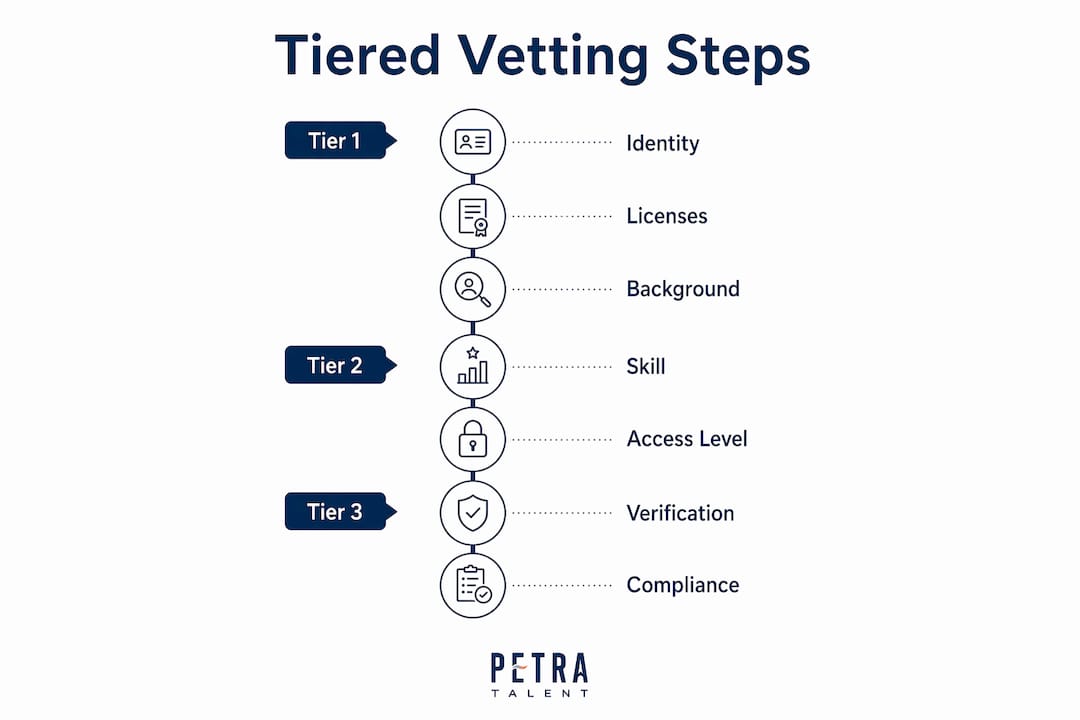 Infographic illustrating tiered plumbing vetting framework