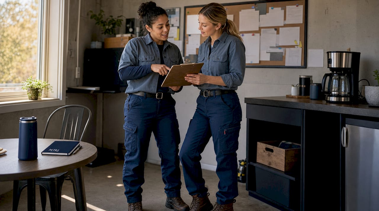 Female HVAC technicians discussing hiring steps