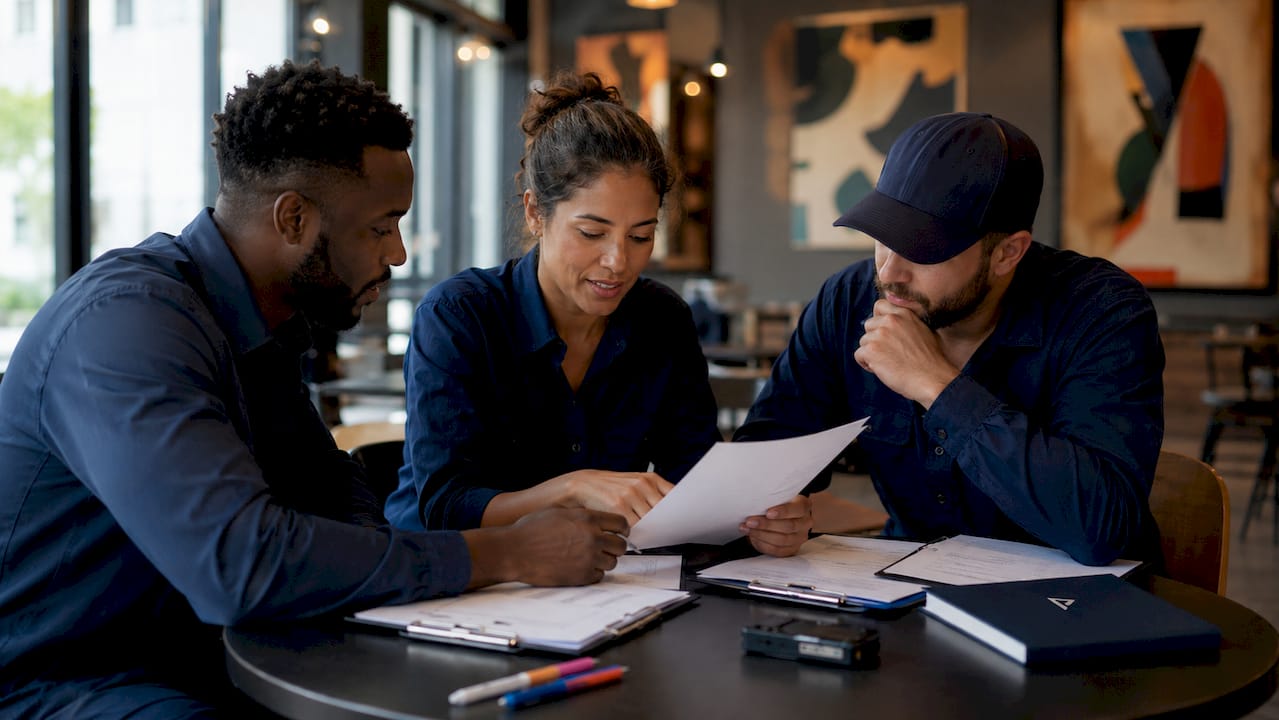 Group discussing HVAC employment contract types