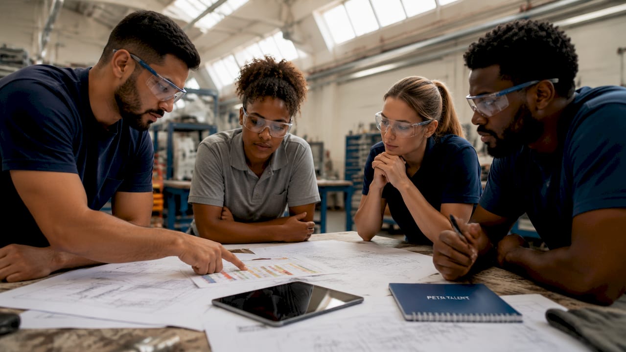 HVAC technicians discussing scheduling