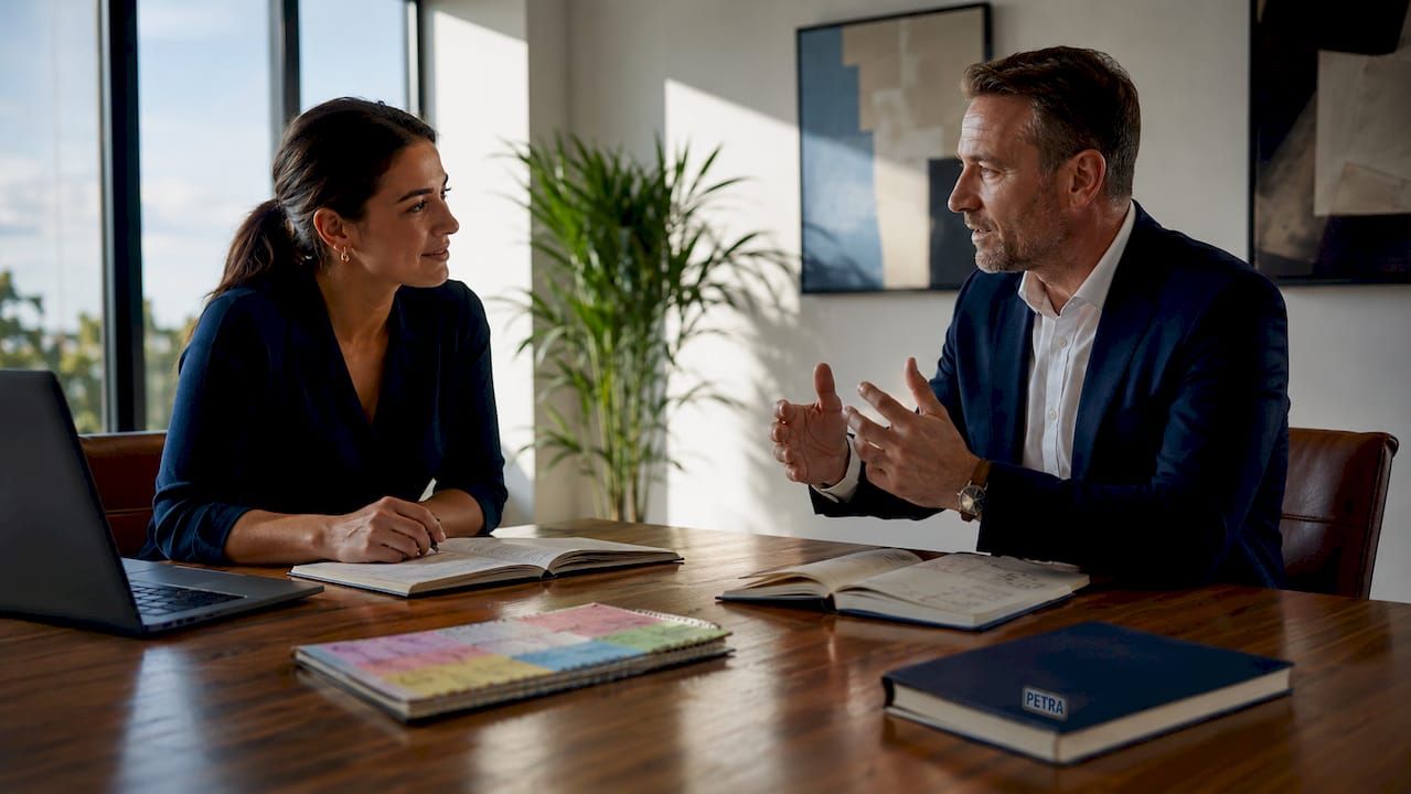 Interviewer and candidate discussing hiring scenario