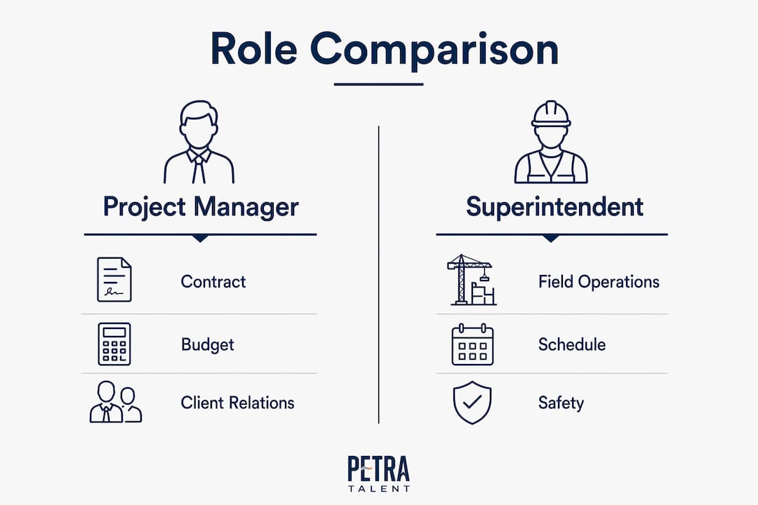 Infographic comparing project manager and superintendent roles