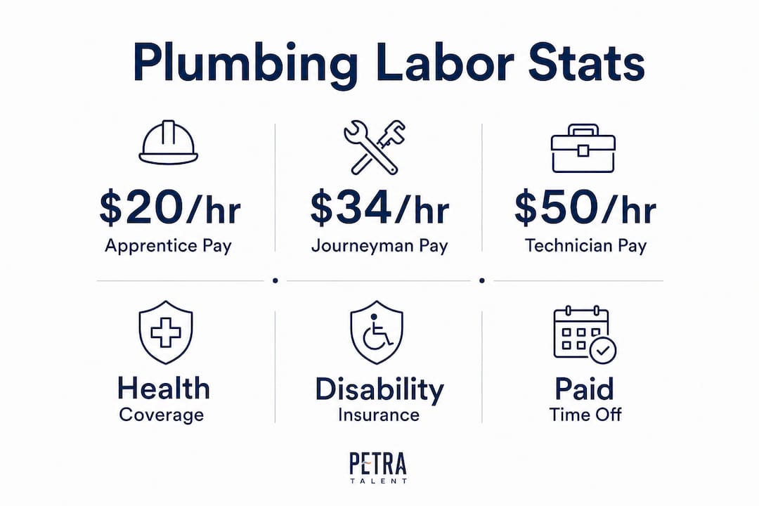 Infographic showing plumbing wage and benefit statistics
