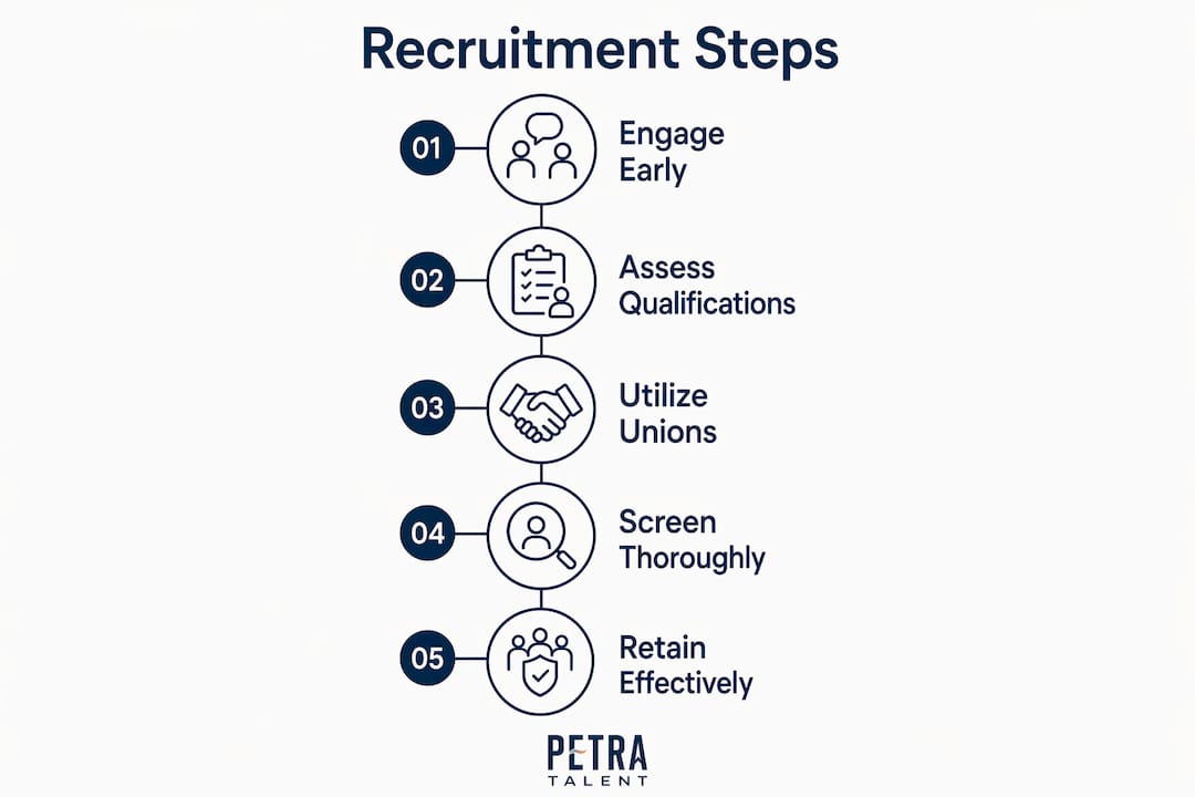 Infographic illustrating recruitment steps for trades