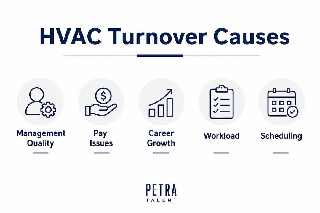 Infographic showing HVAC technician turnover causes hierarchy