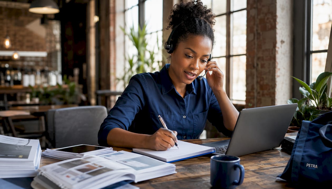Office worker managing HVAC labor shortage calls