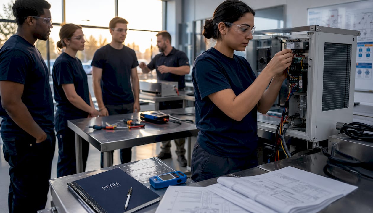 Trainees in HVAC vocational classroom learning