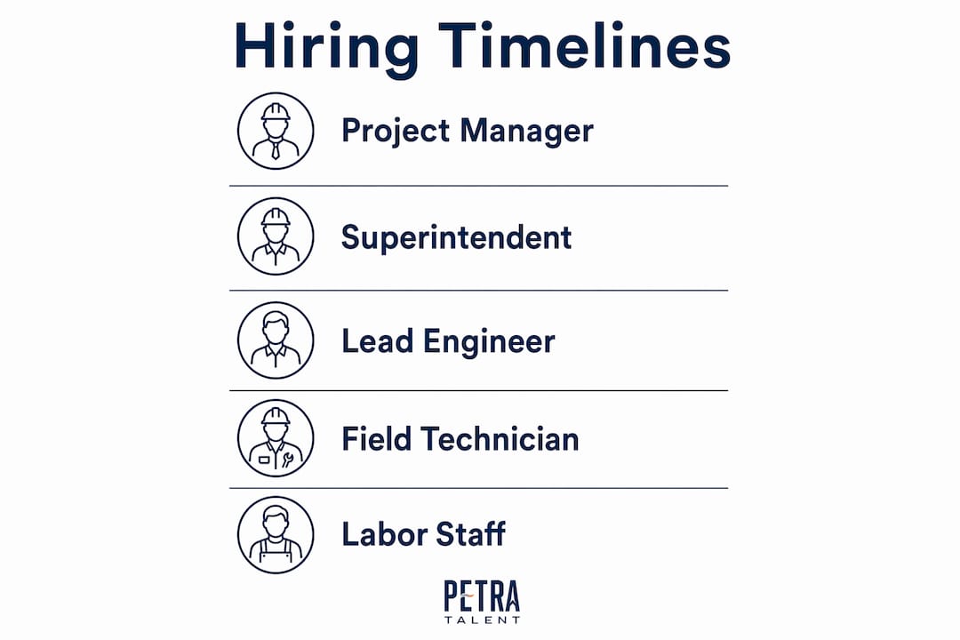 Infographic showing role-by-role hiring timelines for mechanical projects