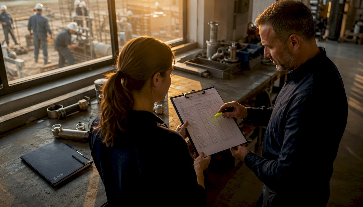 Hands reviewing leadership candidate scores at worksite