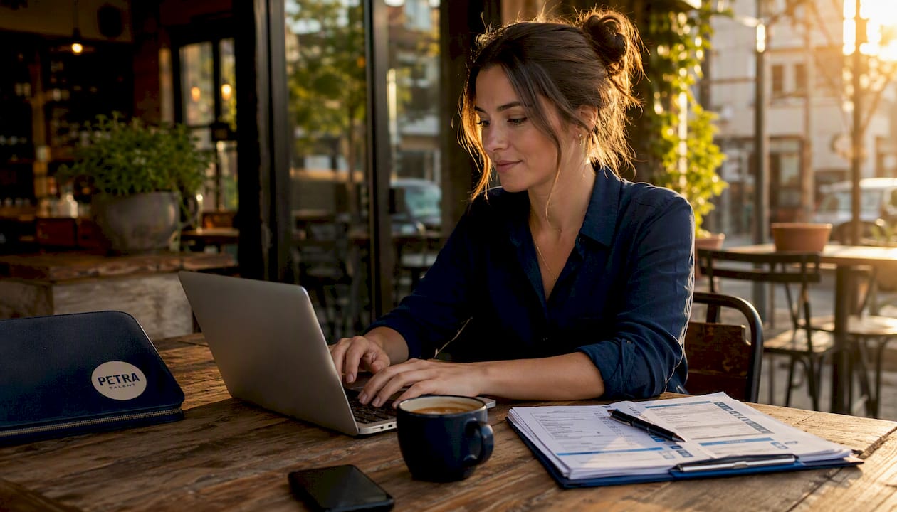 Recruiter working on hiring paperwork indoors