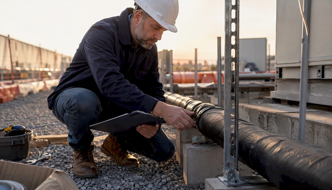 Production manager inspecting HVAC job safety