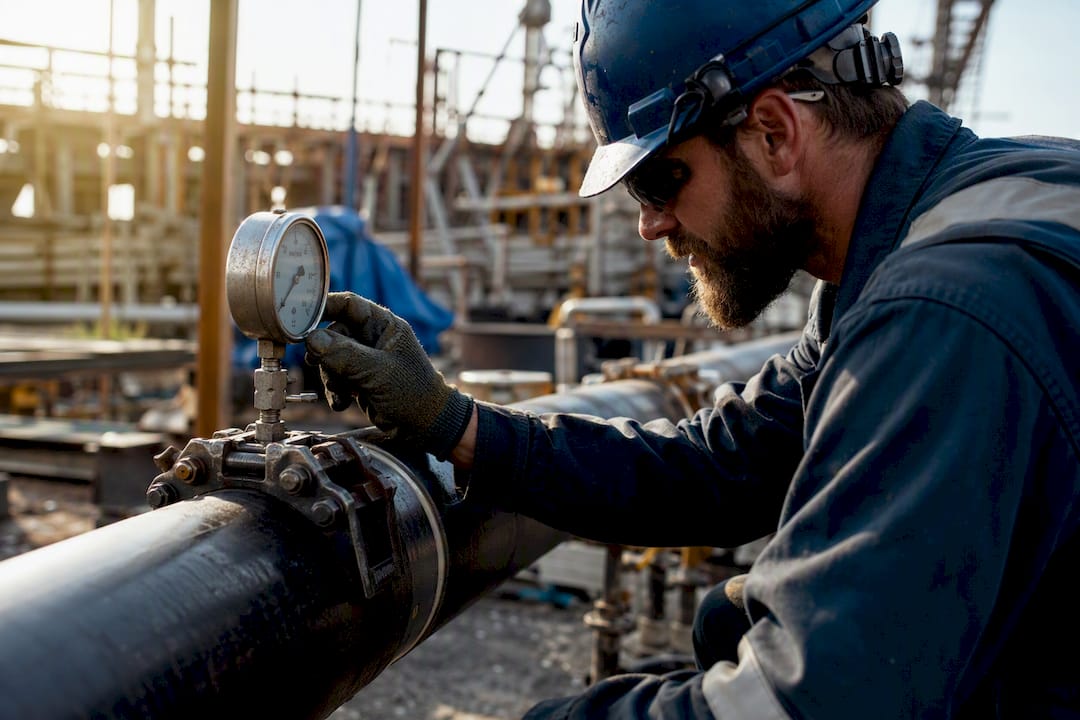 Pipefitter pressure testing steel pipe system