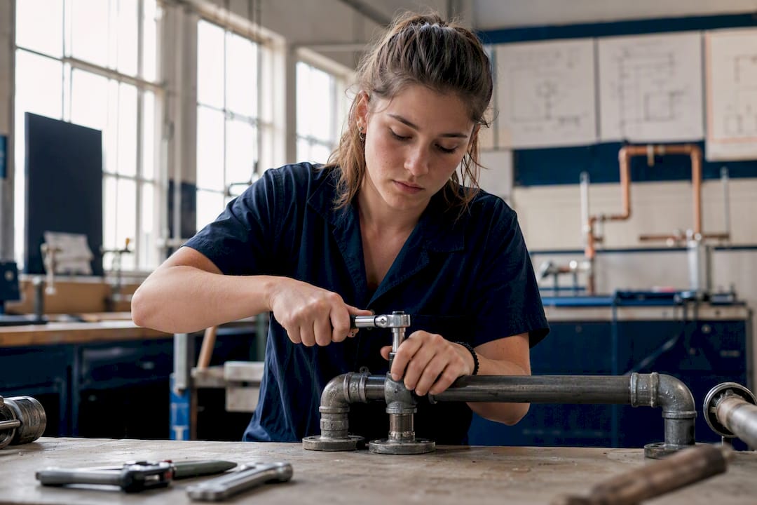 Female apprentice hands-on training with tools
