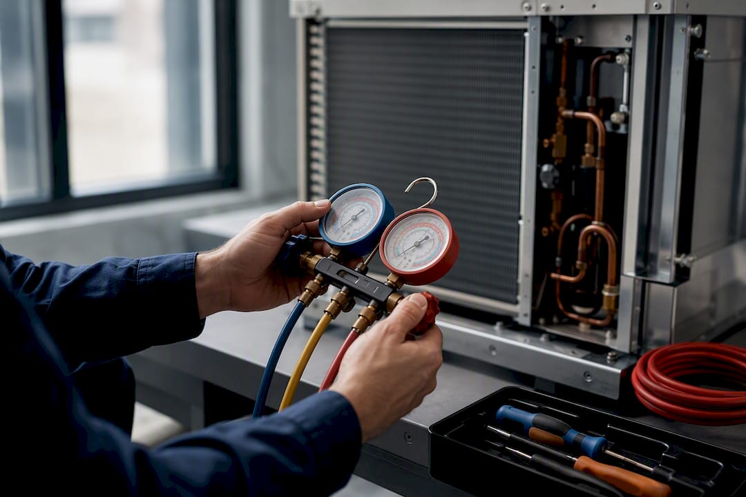 Technician practicing HVAC certification skills