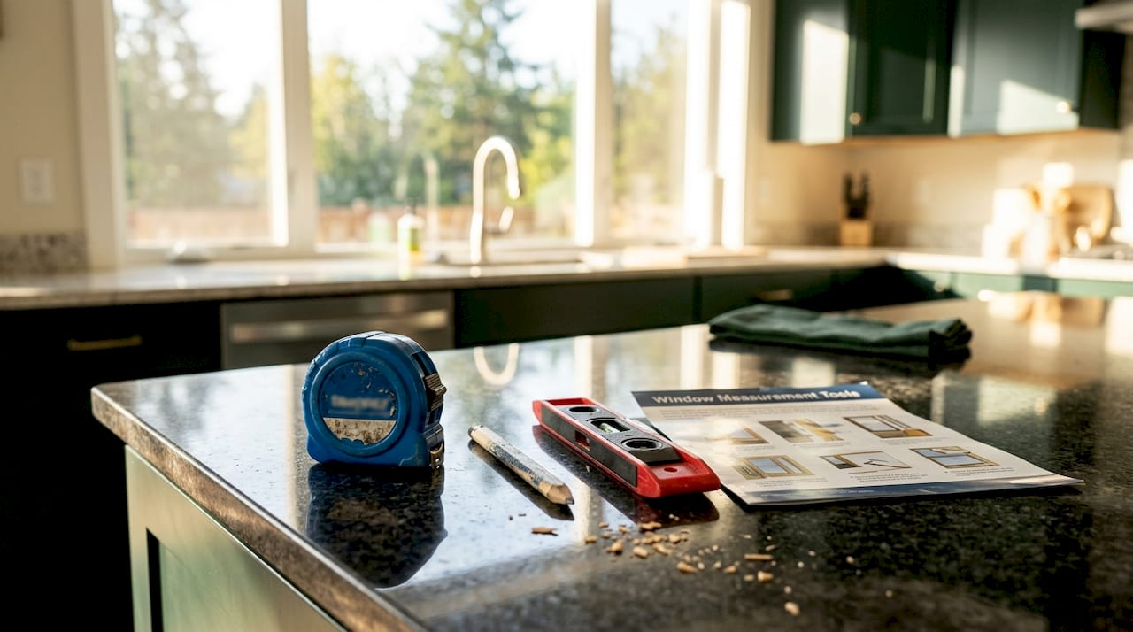 Set of window measurement tools on workbench
