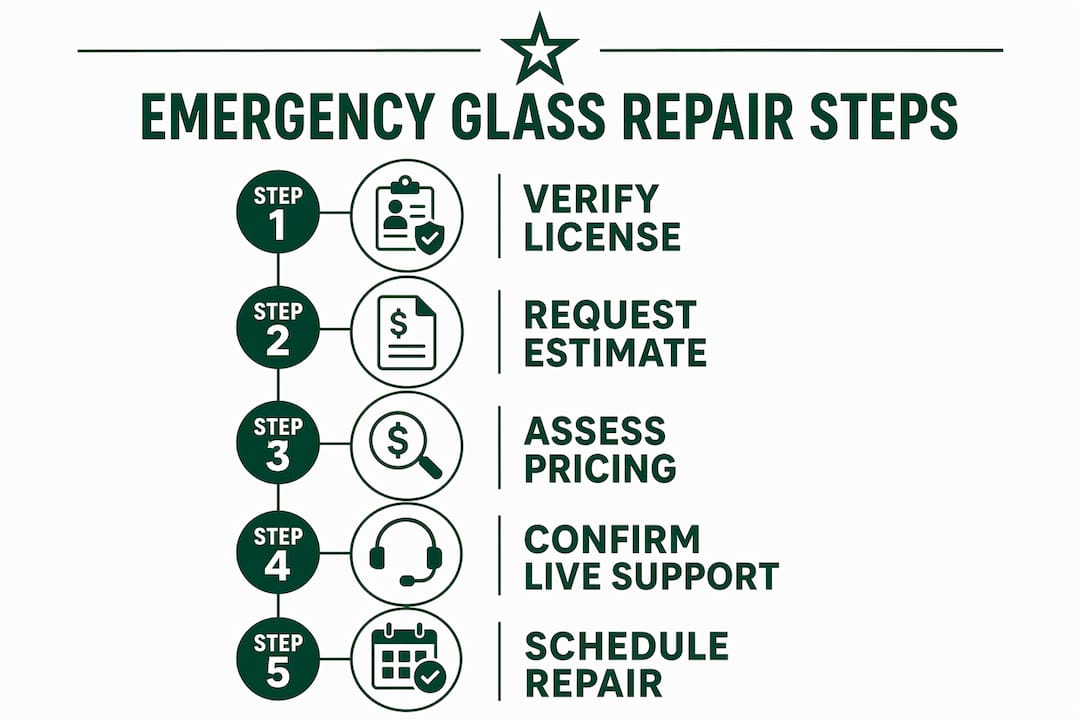 Infographic showing emergency glass repair steps