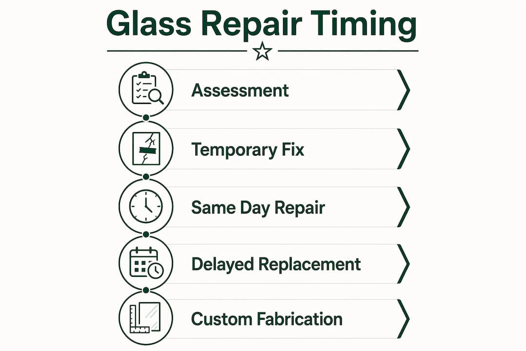 Infographic illustrating stages of glass repair timing