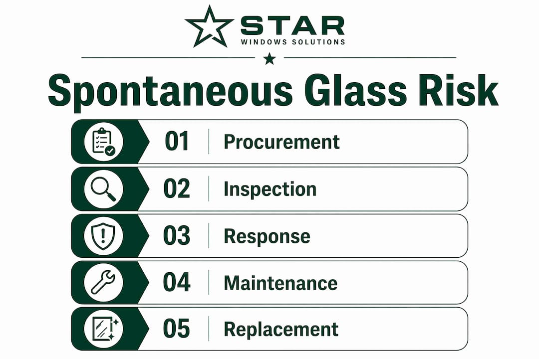 Infographic outlining steps to manage spontaneous glass breakage risk