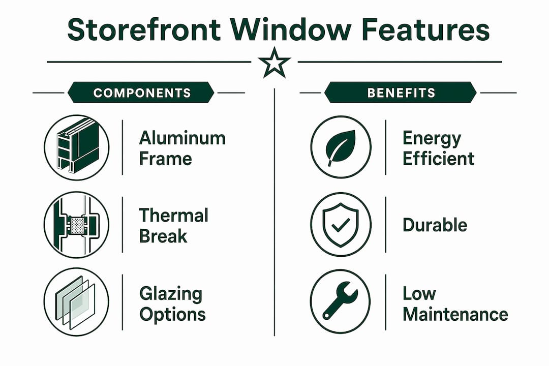 Infographic comparing aluminum storefront window features and benefits