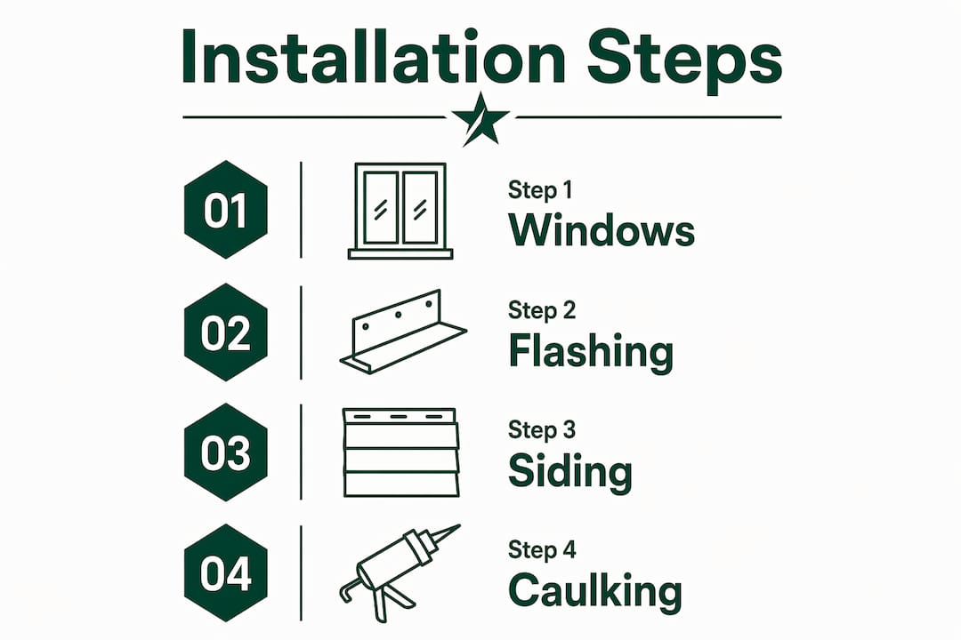 Infographic showing siding and window installation steps